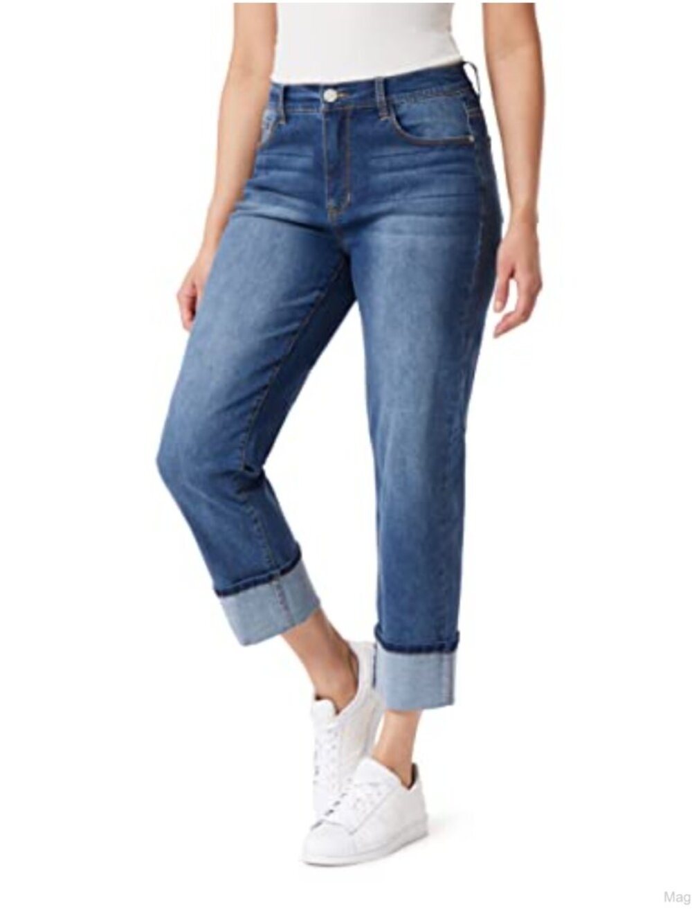 Women's Straight Crop Jeans Mid Rise Cotton Blend Stretch Denim